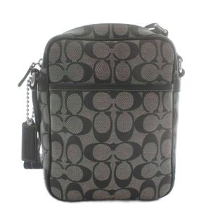 COACH ショルダーバッグ PVC レザー ヘリテージ シグネチャー 総柄 ロゴ グレー 黒 ブラック F70589