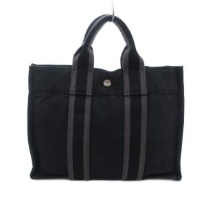 HERMES フールトゥPM トートバッグ コットン キャンバス ブラック系 /UO GY11