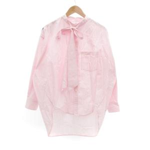 BALENCIAGA ボウタイ ロングシャツ ストライプ 32 ピンク