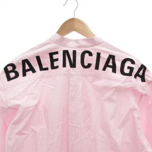 BALENCIAGA ボウタイ ロングシャツ ストライプ 32 ピンク