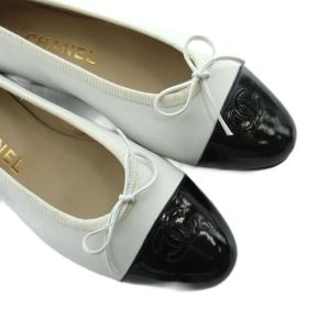 CHANEL A02819Y01043 バレエシューズ レザー 37.5 ホワイト