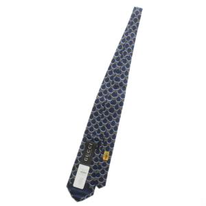 GUCCI ネクタイ 絹 シルク ワイドタイ 総柄 ロゴ 紺 ネイビー ゴールド色 /XZ GY18