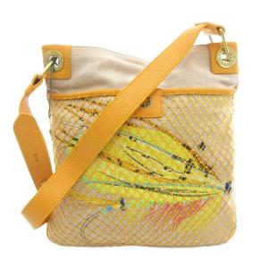 タグ付き ショルダーバッグ サコッシュ 斜め掛け クロスボディ 刺繍 キャンバス ベージュ 黄 イエロー