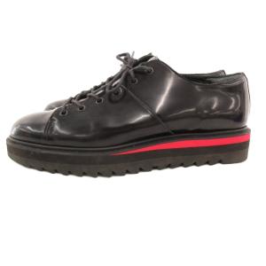 LACE-UP LO スニーカー レザーシューズ エナメル パテント ライン 27cm 黒 ブラック 赤