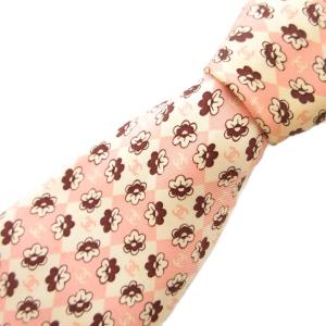 ネクタイ 絹 シルク ダイヤ柄 カメリア ココマーク ベージュ ピンク /YJ GY18