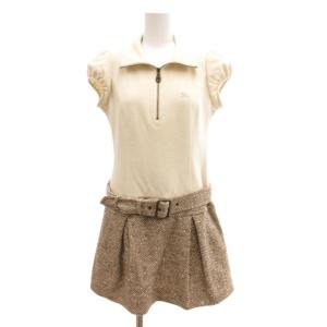 ワンピース ひざ丈 ウール ロゴ ハーフジップ 38 アイボリー 茶 ブラウン /JS GY11