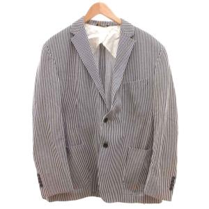 DANDI JERSEY テーラードジャケット 2B ヒッコリーストライプ 48 青 ブルー 白 ホワイト