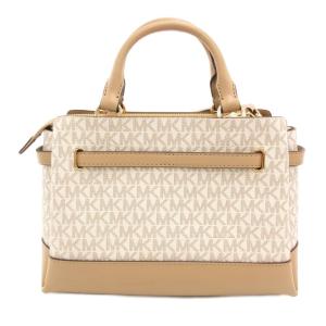 MICHAEL KORS MKシグネチャー ハンドバッグ 2WAYバッグ ショルダー PVC レザー ロゴ 総柄 白 ホワイト ベージュ