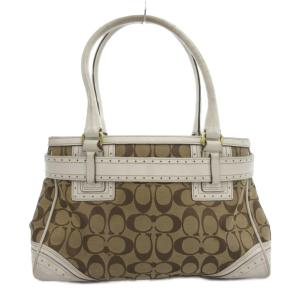 COACH 10507 シグネチャー ハンドバッグ トート 肩掛け タッセル キャンバス レザー ベージュ 白 ホワイト