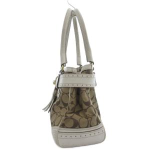 COACH 10507 シグネチャー ハンドバッグ トート 肩掛け タッセル キャンバス レザー ベージュ 白 ホワイト