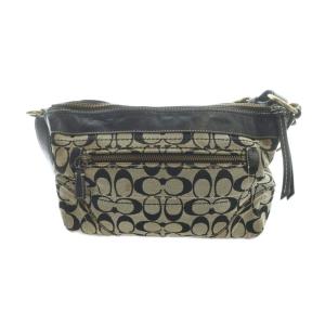 COACH F10561 ワンショルダーバッグ ハンド キャンバス レザー シグネチャー 黒 ブラック 茶 ブラウン