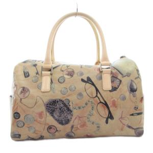 PAUL SMITH ハンドバッグ ミニボストン メイク柄 総柄 ロゴ刻印 レザー ベージュ系 /GV GY18