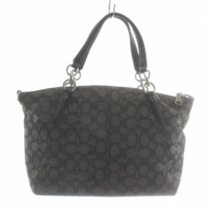 COACH トートバッグ ショルダー 2WAY キャンバス レザー シグネチャー ロゴ シルバー金具 黒 ブラック