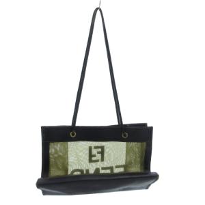 FENDI メッシュハンドバッグ トート 肩掛け ロゴ レザー 黒 ブラック カーキ /GV GY13