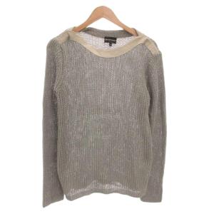 ニット セーター ケーブル スエード切替 長袖 48 グレー /FF GY05