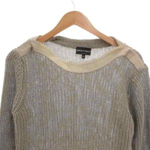 EMPORIO ARMANI ニット セーター ケーブル スエード切替 長袖 48 グレー /FF GY05
