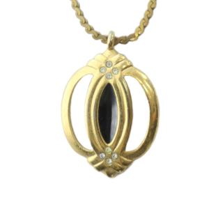 ヴィンテージ ネックレス アクセサリー ブラックストーン ゴールドカラー 金色 GY18 /MQ