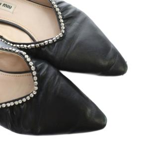 miumiu パンプス ポインテッドトゥ レザー ラインストーン 37 黒 ブラック GY11 /MQ