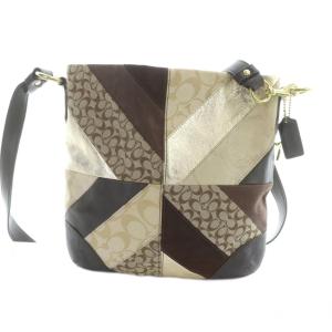 COACH ショルダーバッグ 斜めがけ キャンバス レザー パッチワーク ロゴ 茶 ブラウン GY11 /MQ