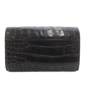 A.D.M.J. 長財布 三つ折り ウォレット 小銭入れあり クロコ型押し ロゴ ゴールド金具 レザー 茶 ブラウン /GV