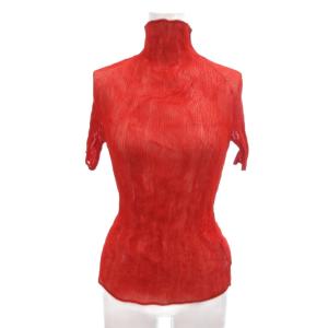 プリーツカットソー Tシャツ ハイネック 半袖 2 赤 レッド GY18 /TZ