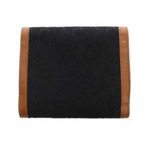CELINE 三つ折り財布 ウォレット キャンバス レザー がま口 茶 ブラウン 黒 ブラック GY11 /MQ