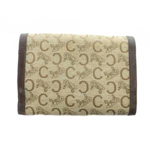 CELINE 三つ折り財布 ウォレット キャンバス レザー がま口 Cマカダム 茶 ブラウン GY11 /MQ