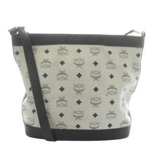 MCM ショルダーバッグ レザー ヴィセトス柄 総柄 ロゴ ゴールド金具 白 ホワイト 黒 ブラック /XZ