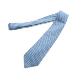 HERMES ネクタイ レギュラータイ 絹 シルク ロゴ 総柄 青 ブルー GY17 /MQ OH