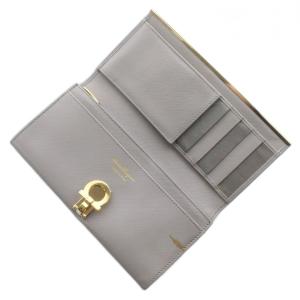 Salvatore Ferragamo 長財布 二つ折り レザー ガンチーニ ゴールド金具 グレー /XZ GY11