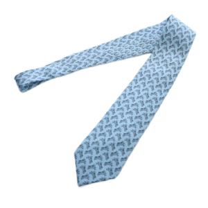 HERMES ネクタイ レギュラータイ 総柄 ロゴ 絹 シルク 青 ブルー GY17 /MQ OH