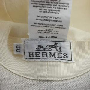 HERMES 帽子 リネン 60 グレー ブラウン