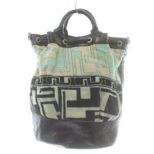 Emilio Pucci ハンドバッグ ショルダー 2WAY タオル地 レザー 総柄 タッセル 黒 ブラック 青 ブルー /XZ