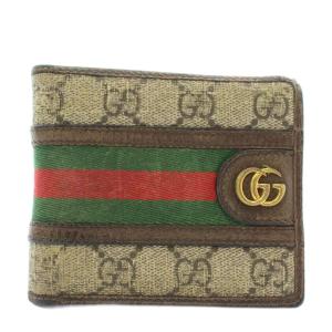 オフィディア 財布 二つ折り GGスプリーム レザー シェリーライン 総柄 ゴールド金具 ベージュ 茶色