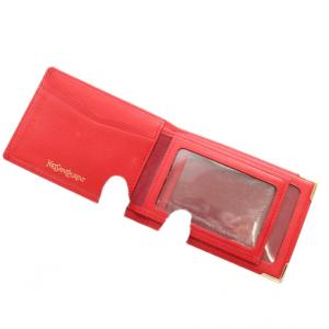 YVES SAINT LAURENT 定期入れ パスケース カードケース 二つ折り レザー ロゴ 赤 レッド /XZ GY11