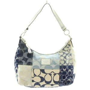 トートバッグ ワンショルダー キャンバス デニム パッチワーク シグネチャー 総柄 ロゴ 紺 ネイビー