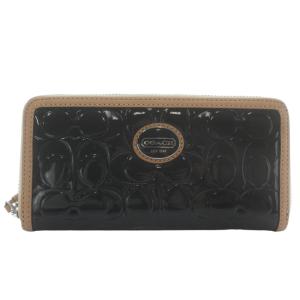 長財布 エナメル レザー ラウンドファスナー シグネチャー デボス加工 ロゴ 黒 ブラック ベージュ F48164