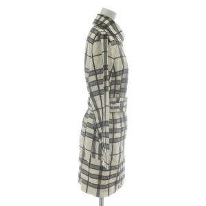 BURBERRY LONDON ステンカラーコート アウター 背抜き ミドル チェック柄 比翼ボタン ベルト付き 白 ホワイト 黒 ブラック