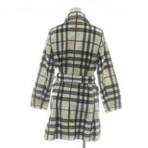 BURBERRY LONDON ステンカラーコート アウター 背抜き ミドル チェック柄 比翼ボタン ベルト付き 白 ホワイト 黒 ブラック