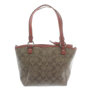 COACH ハンドバッグ トート PVC レザー シグネチャー 総柄 ロゴ 茶色 ブラウン オレンジ F20097