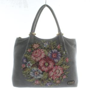 トートバッグ ハンド シュニール織 花柄 ロゴ グレー /XZ GY18