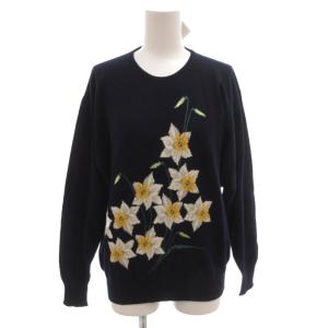 ニット セーター カシミヤ 花柄 38 ネイビー