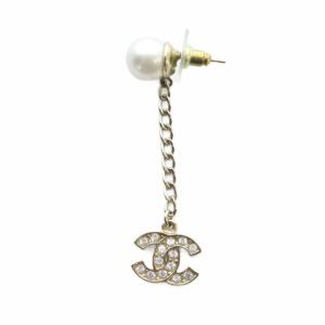 ピアス アクセサリー 片耳のみ フェイクパール ラインストーン ココマーク ゴールド色 GY11 /MQ
