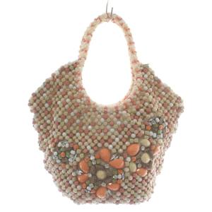 ハンドバッグ トート スクエアビーズ ラインストーン フラワーモチーフ ピンク ベージュ /XZ GY18