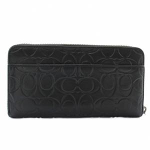 COACH アコーディオン ウォレット シグネチャー レザー 長財布 型押し 総柄 黒 ブラック CE551 /XZ