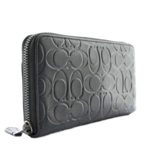 COACH アコーディオン ウォレット シグネチャー レザー 長財布 型押し 総柄 黒 ブラック CE551 /XZ