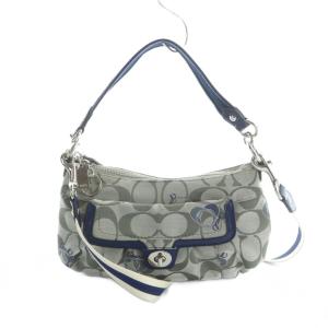 F18756 ハンドバッグ ショルダー 2WAY キャンバス レザーベルト シグネチャー グレー 紺 ネイビー