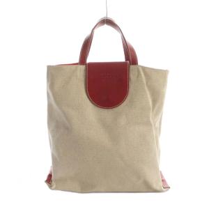 トートバッグ ハンドバッグ ロゴ キャンバス レザー ベージュ 赤 レッド GY11 /MQ