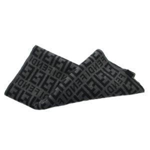 FENDI マフラー ストール 総柄 ウール バイカラー 黒 ブラック グレー /FF GY18