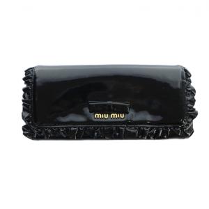 長財布 ウォレット エナメル ロゴ フリル 黒 ブラック GY18 /MQ OH